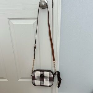 Tory Burch McGraw woven plaid camera bag
